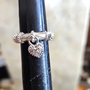 Judith Ripka Sterling Silver Dangle Heart Charm Ring